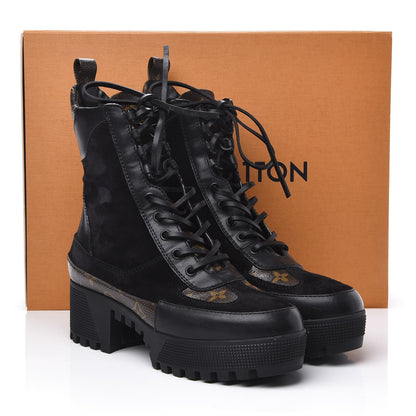 Louis Vuitton Suede Calfskin Monogram Laureate Platform Desert Boots 37.5 Black 11 of 11