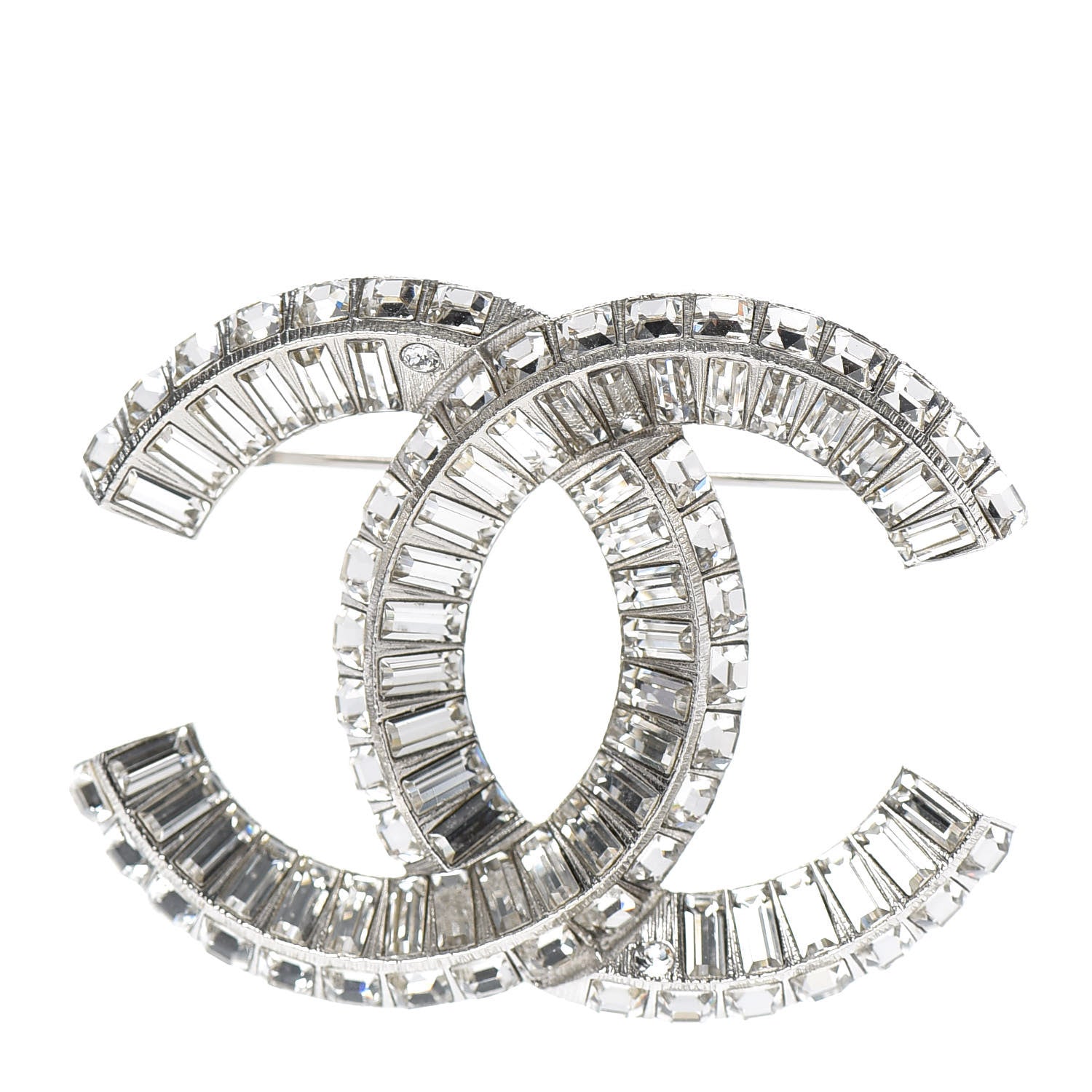 Chanel Baguette Crystal CC Brooch Silver 1 of 5