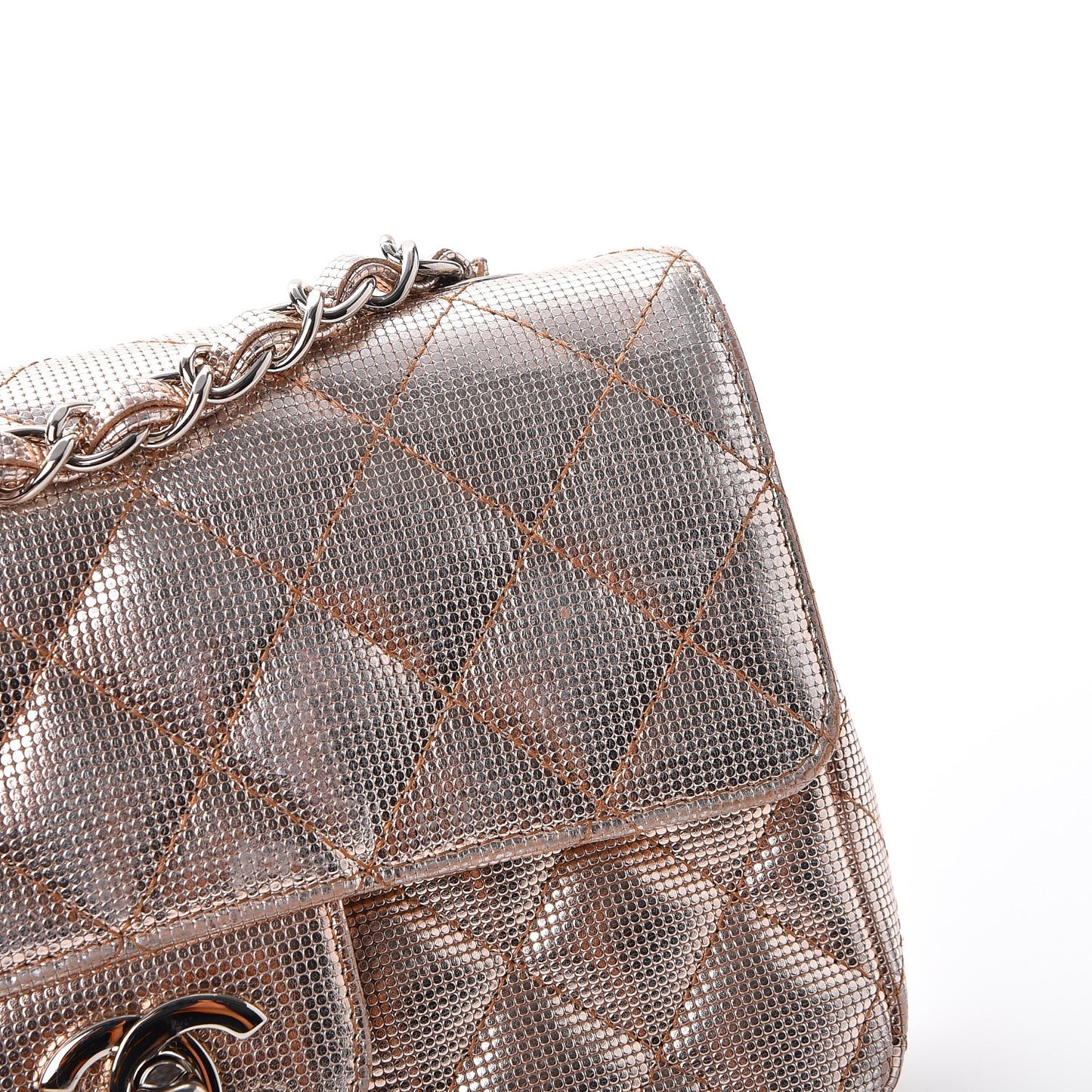 Metallic Calfskin Quilted Pixel Effect Mini Rectangular Flap Pink Gold