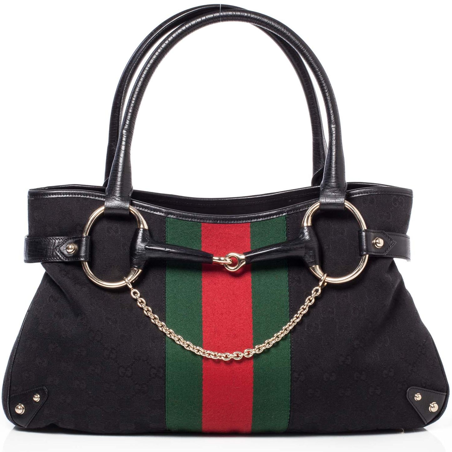 Monogram Horsebit Web Tote Black