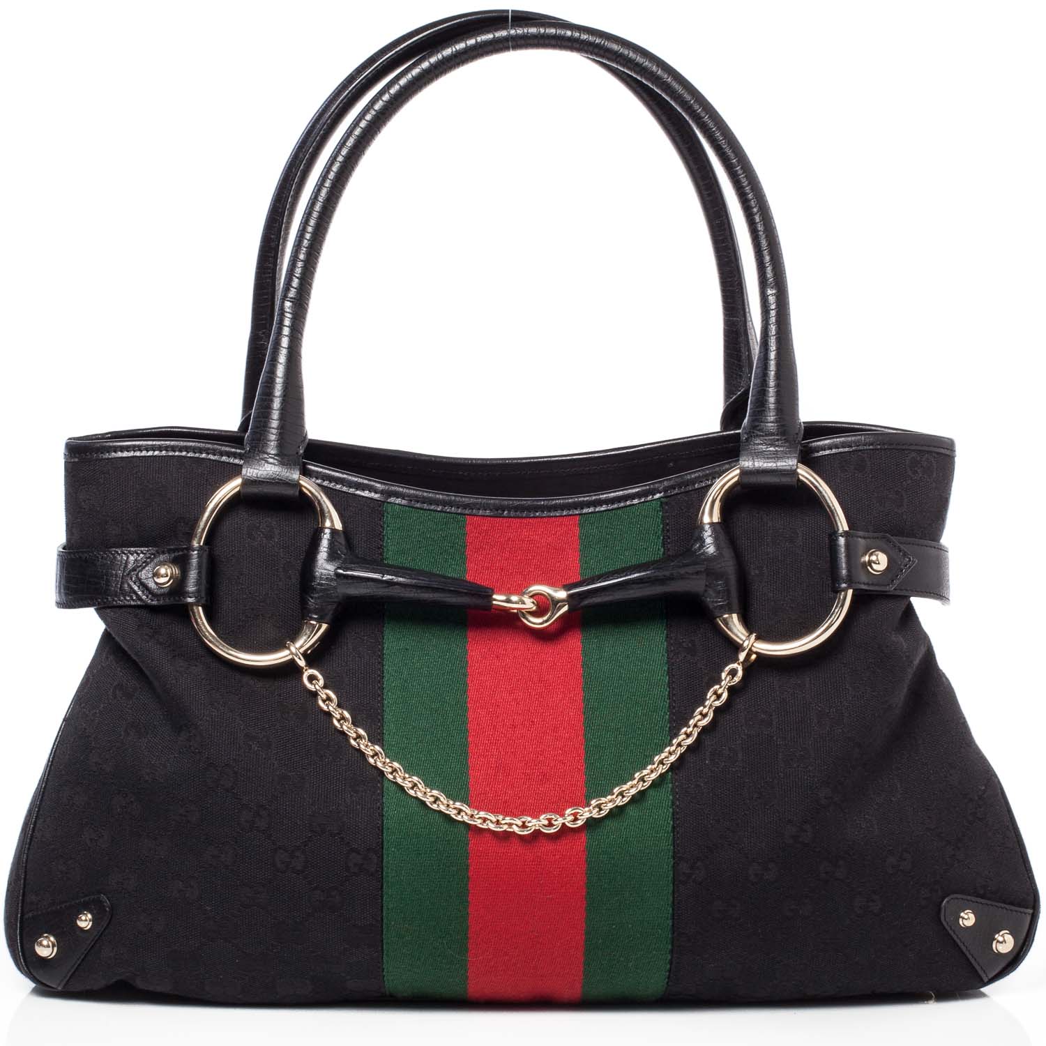 Gucci Monogram Horsebit Web Tote Black 1 of 10