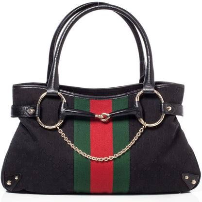 Gucci Monogram Horsebit Web Tote Black 1 of 10
