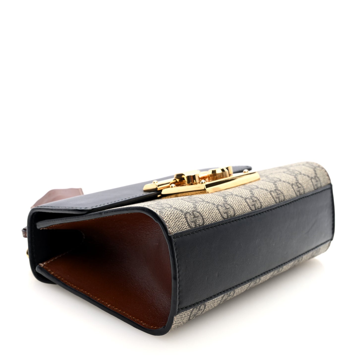 GG Supreme Monogram Calfskin Small Padlock Shoulder Bag Beige Black Cuir