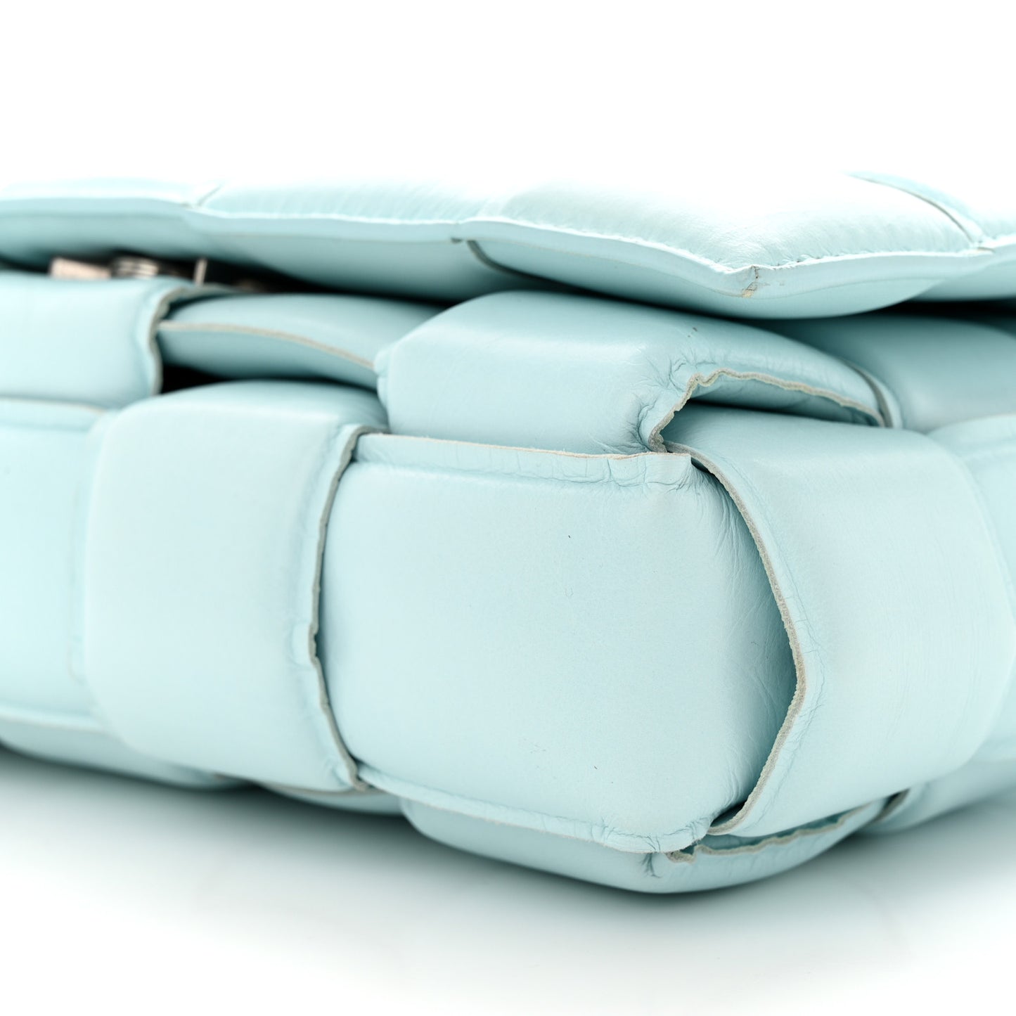 Paper Calfskin Maxi Intreccio Padded Cassette Crossbody Bag Topazio