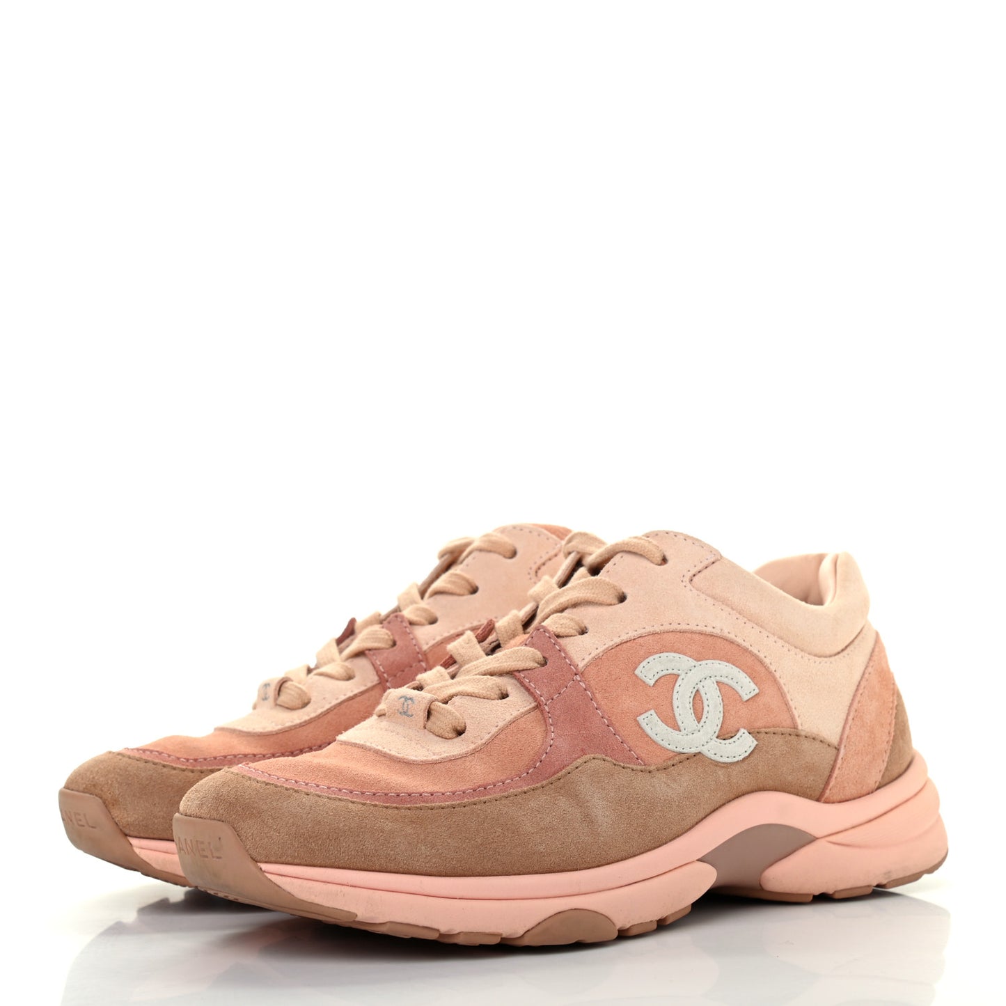 Nylon Lambskin Suede Calfskin CC Sneakers 36.5 Pink