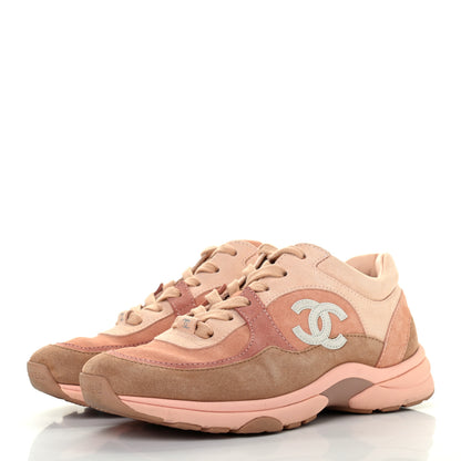 Chanel Nylon Lambskin Suede Calfskin CC Sneakers 36.5 Pink 3 of 7