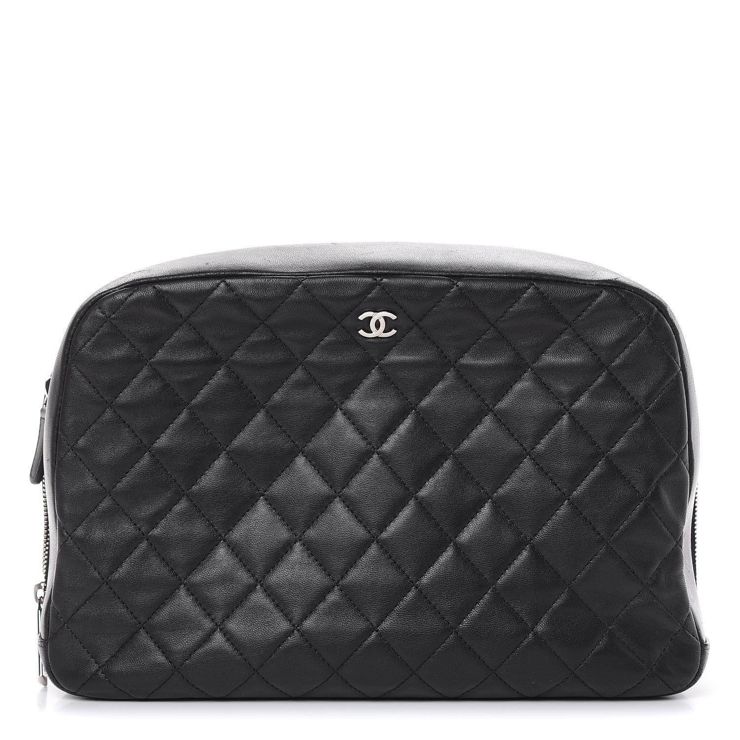 Chanel Lambskin Quilted Large Curvy Pouch Cosmetic Case Black 1 of 17