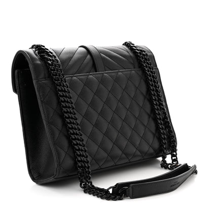 Saint Laurent Grain De Poudre Textured Mixed Matelasse Triquilt Medium Monogram Monochrome Satchel Black 3 of 12