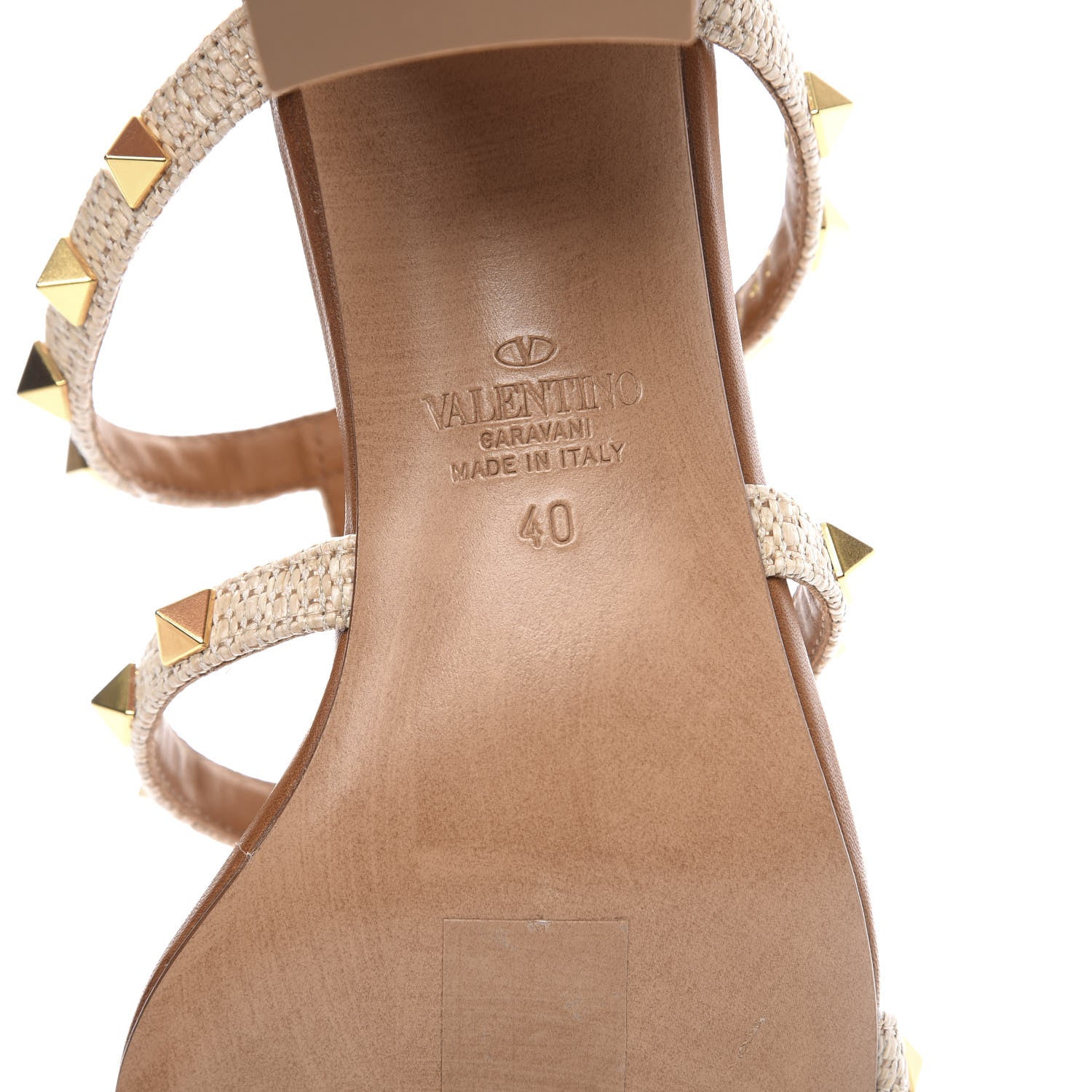 Valentino Garavani Raffia Calfskin Rockstud 60mm Caged Slide Sandals 40 Naturale 9 of 10