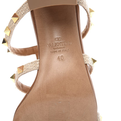 Valentino Garavani Raffia Calfskin Rockstud 60mm Caged Slide Sandals 40 Naturale 9 of 10