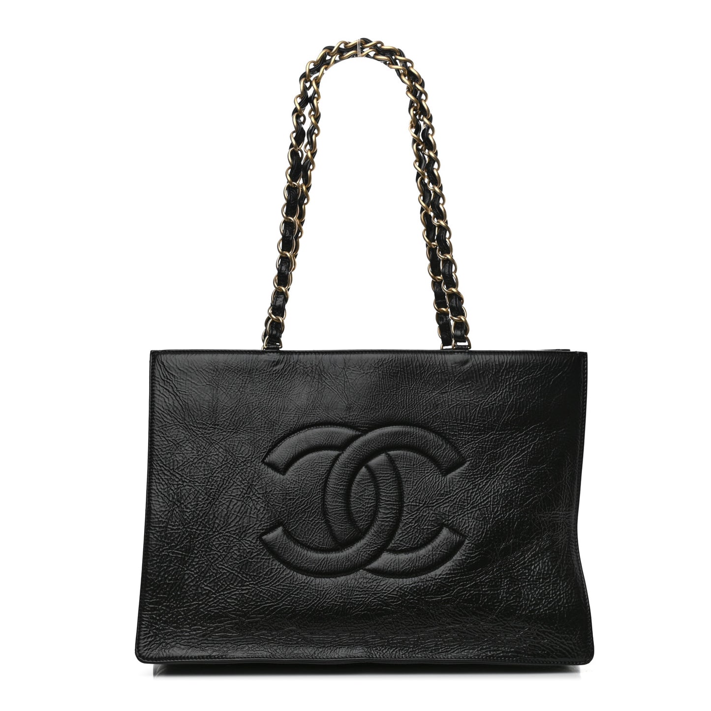 Shiny Aged Calfskin Shopping Bag Black