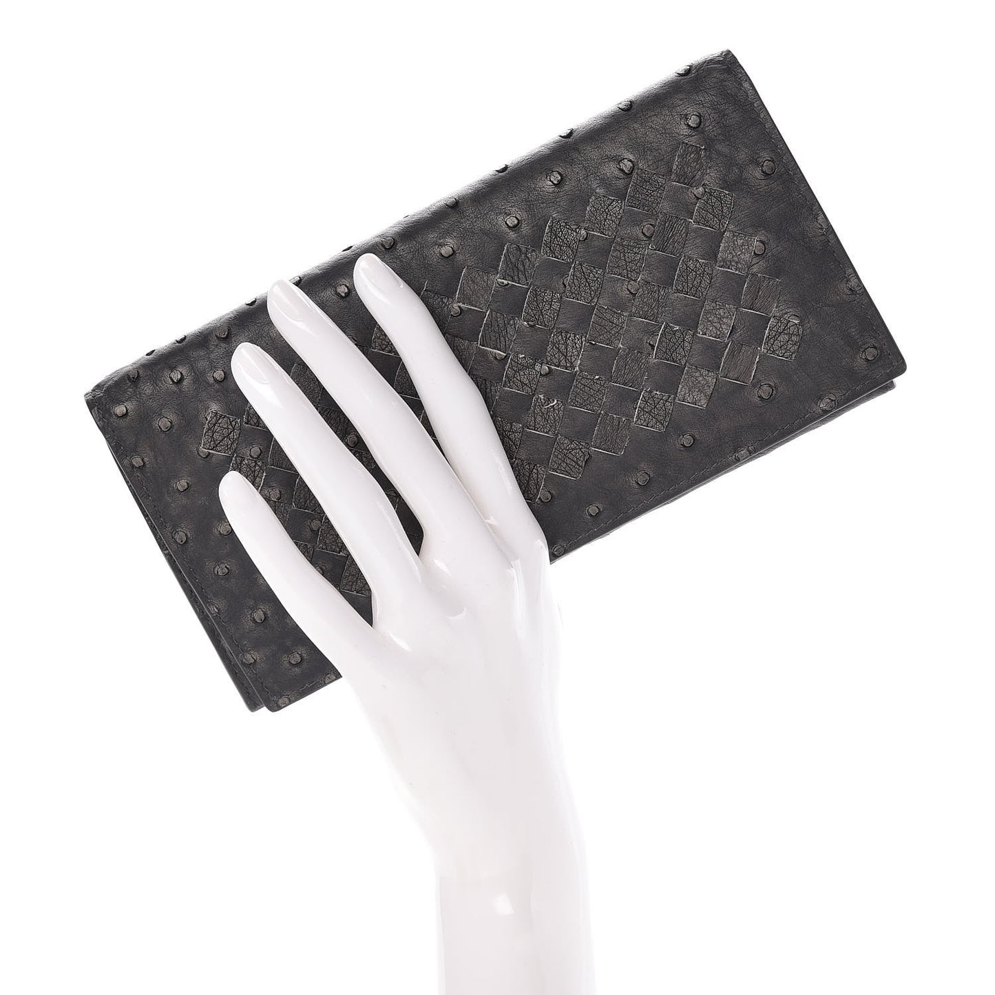 Ostrich Intrecciato Flap Wallet Ardoise