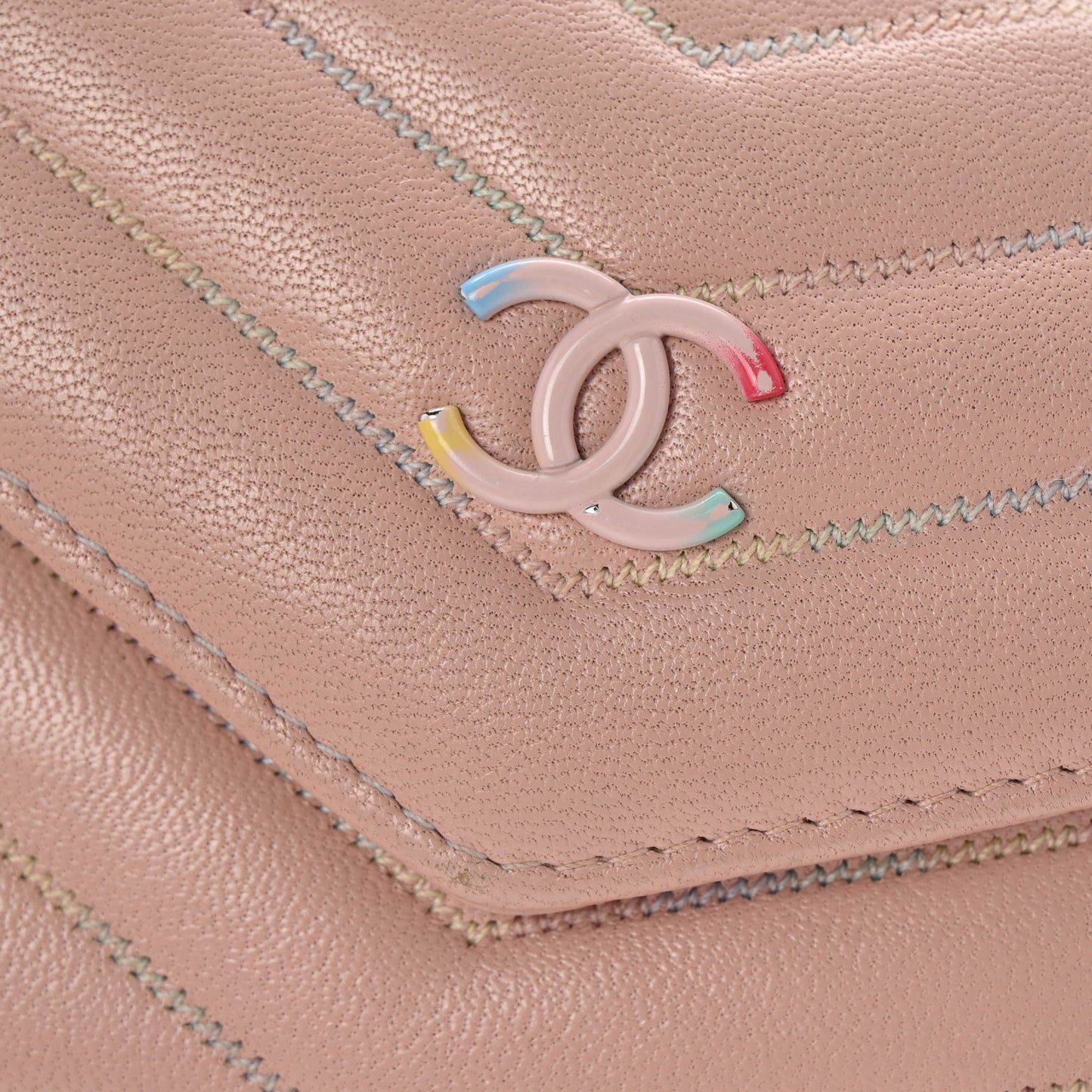Lambskin Chevron Quilted Card Holder Light Pink