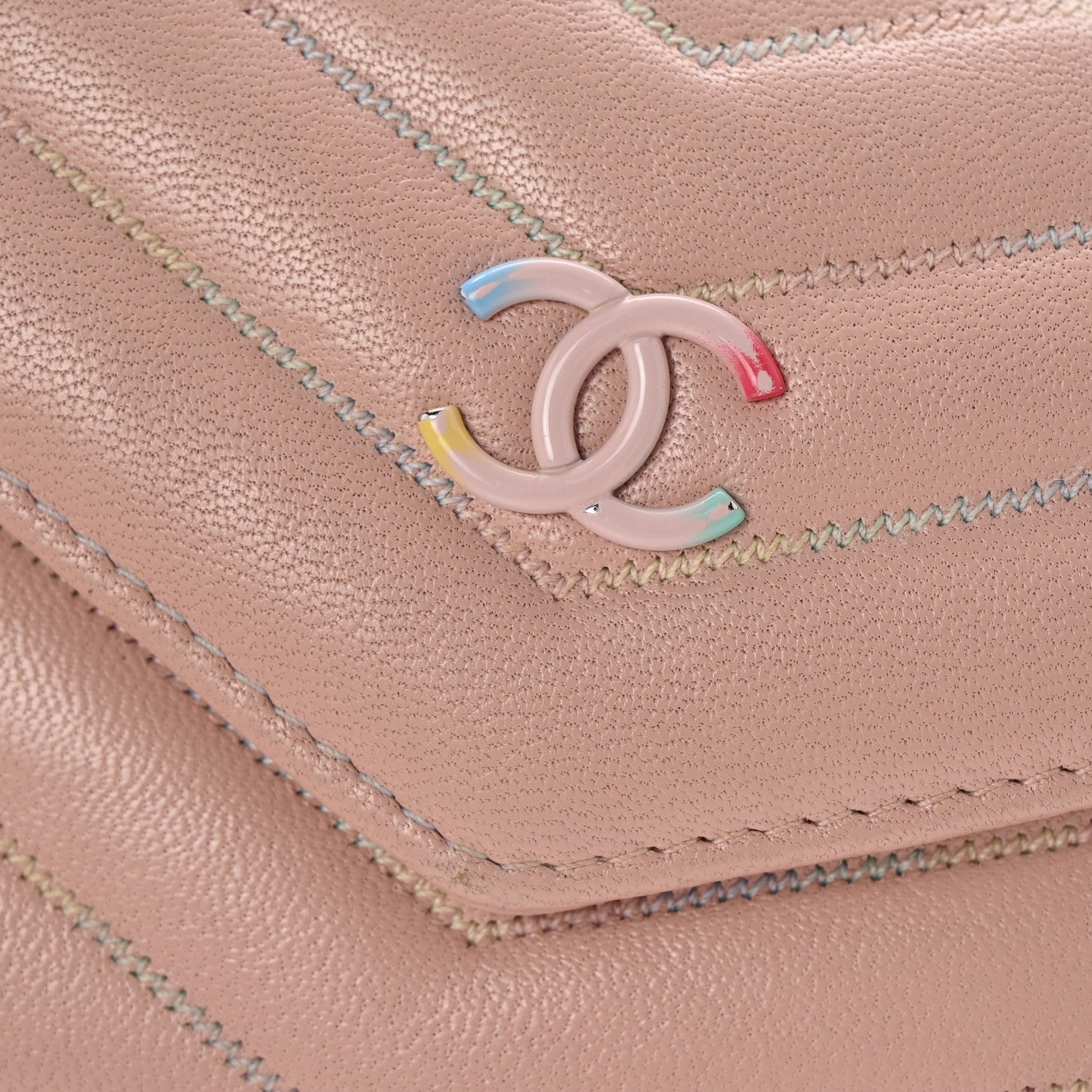 Chanel Lambskin Chevron Quilted Card Holder Light Pink 12 of 13