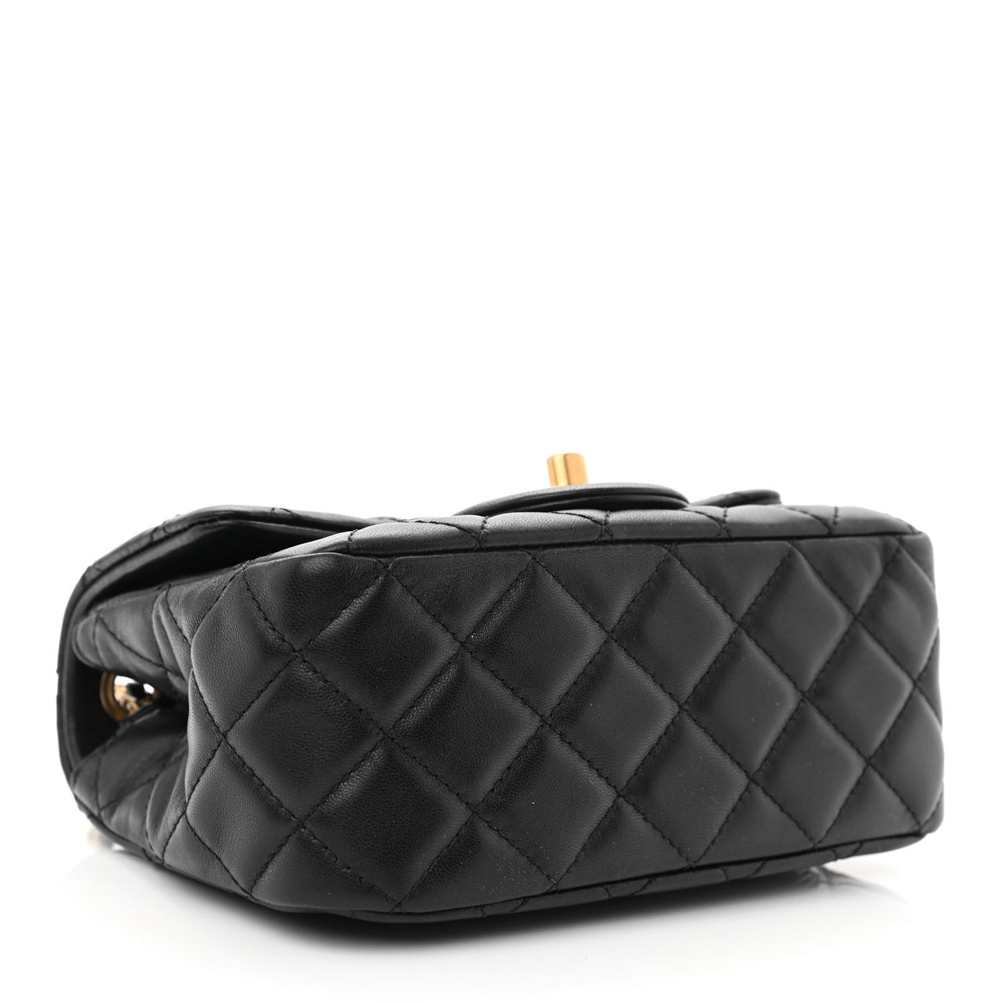 Lambskin Quilted Mini Pearl Crush Flap Black