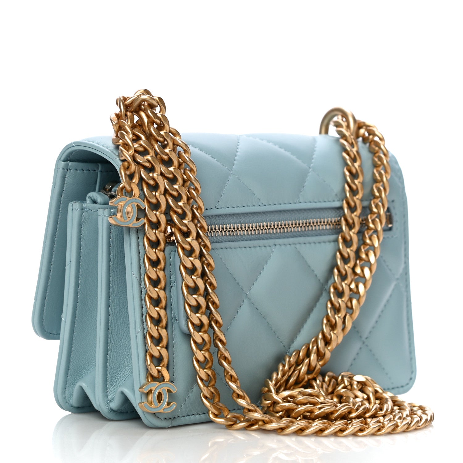 Chanel Lambskin Enamel Quilted Pending CC Clutch With Chain Light Blue 2 of 11