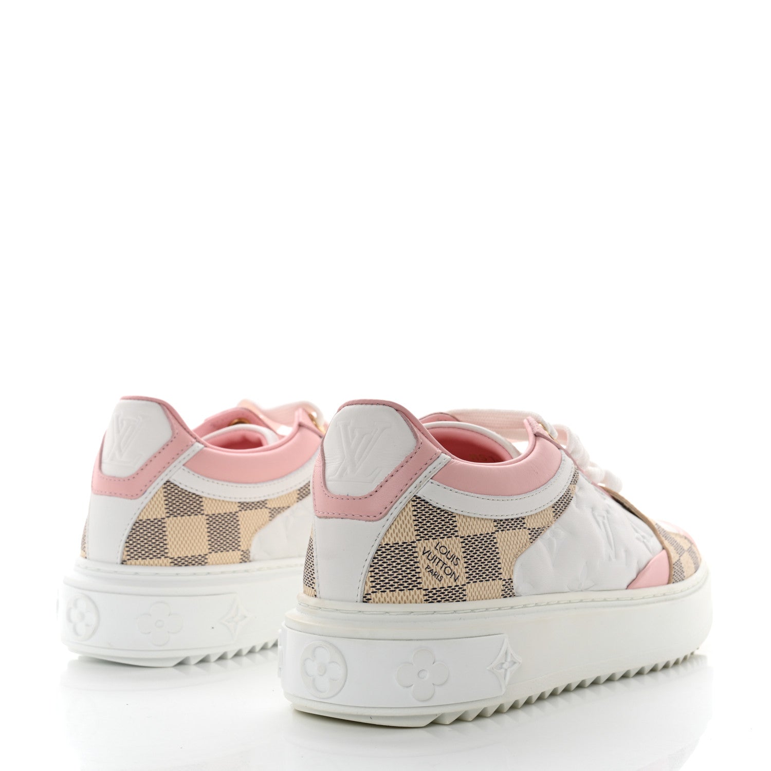 Louis Vuitton Monogram Embossed Calfskin Damier Azur Time Out Sneakers 38 Rose Clair Pink 4 of 10