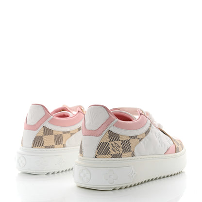 Louis Vuitton Monogram Embossed Calfskin Damier Azur Time Out Sneakers 38 Rose Clair Pink 4 of 10