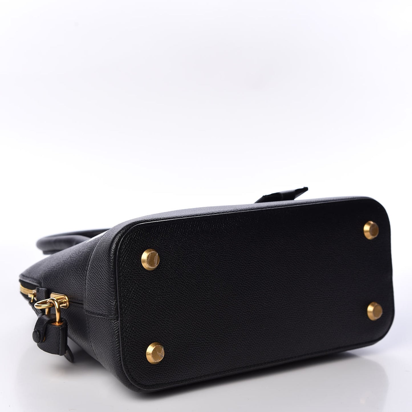 Signature Grained Calfskin Logo S Ville Top Handle Bag Black