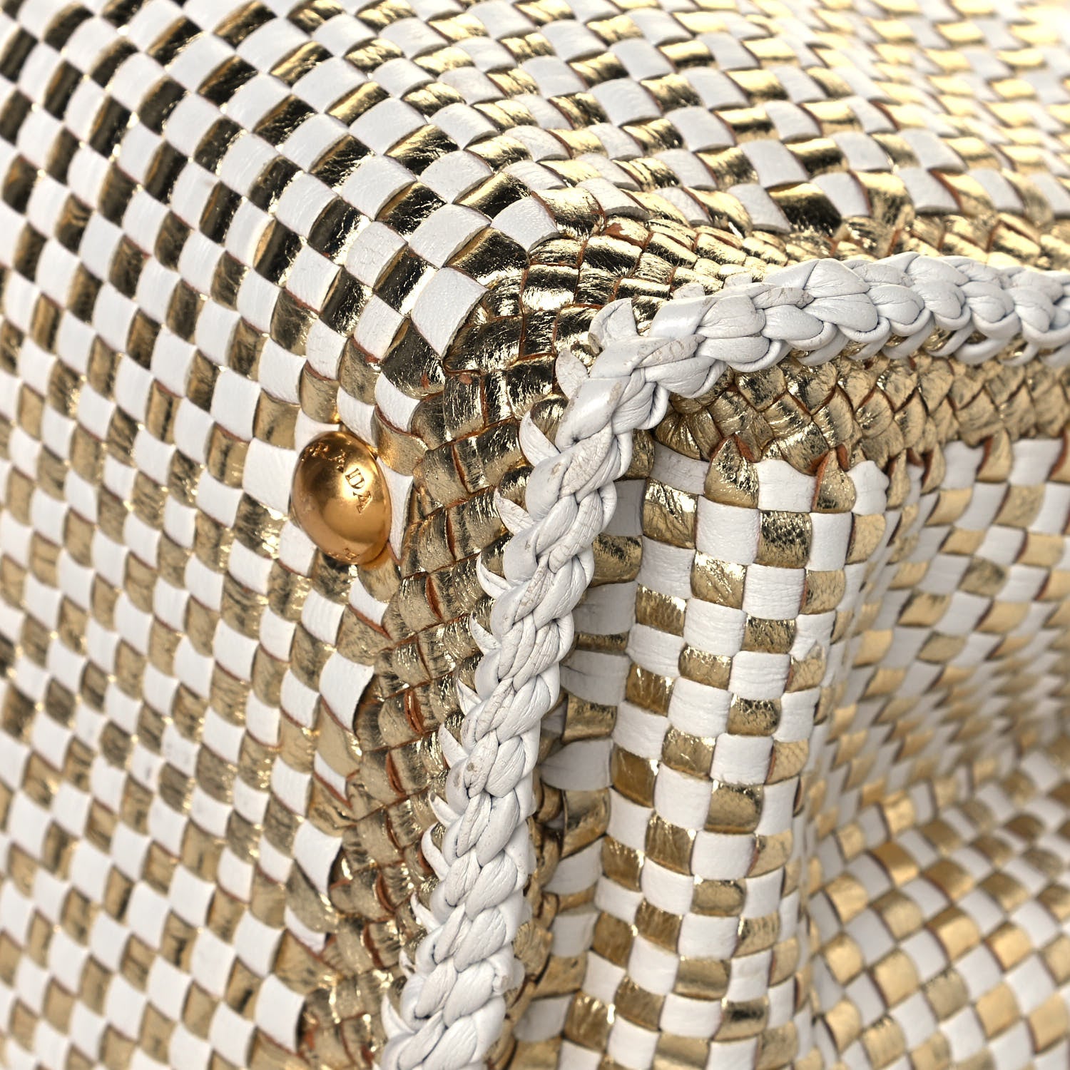 Prada Goatskin Woven Small Tote White Gold 9 of 12