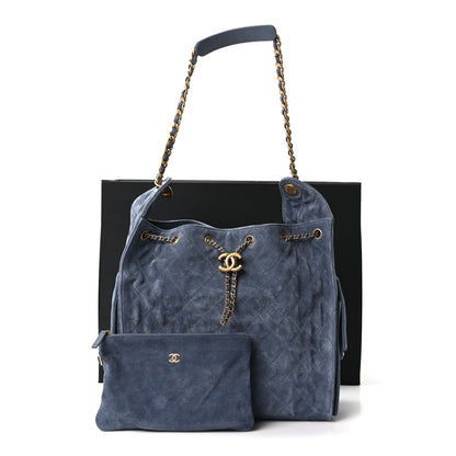 Chanel Suede Quilted Medium Chanel 25 Handbag Blue 12 of 12