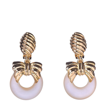 Van Cleef & Arpels 18K Yellow Gold Mother of Pearl Interchangeable Bow Door Knocker Earring 1 of 4