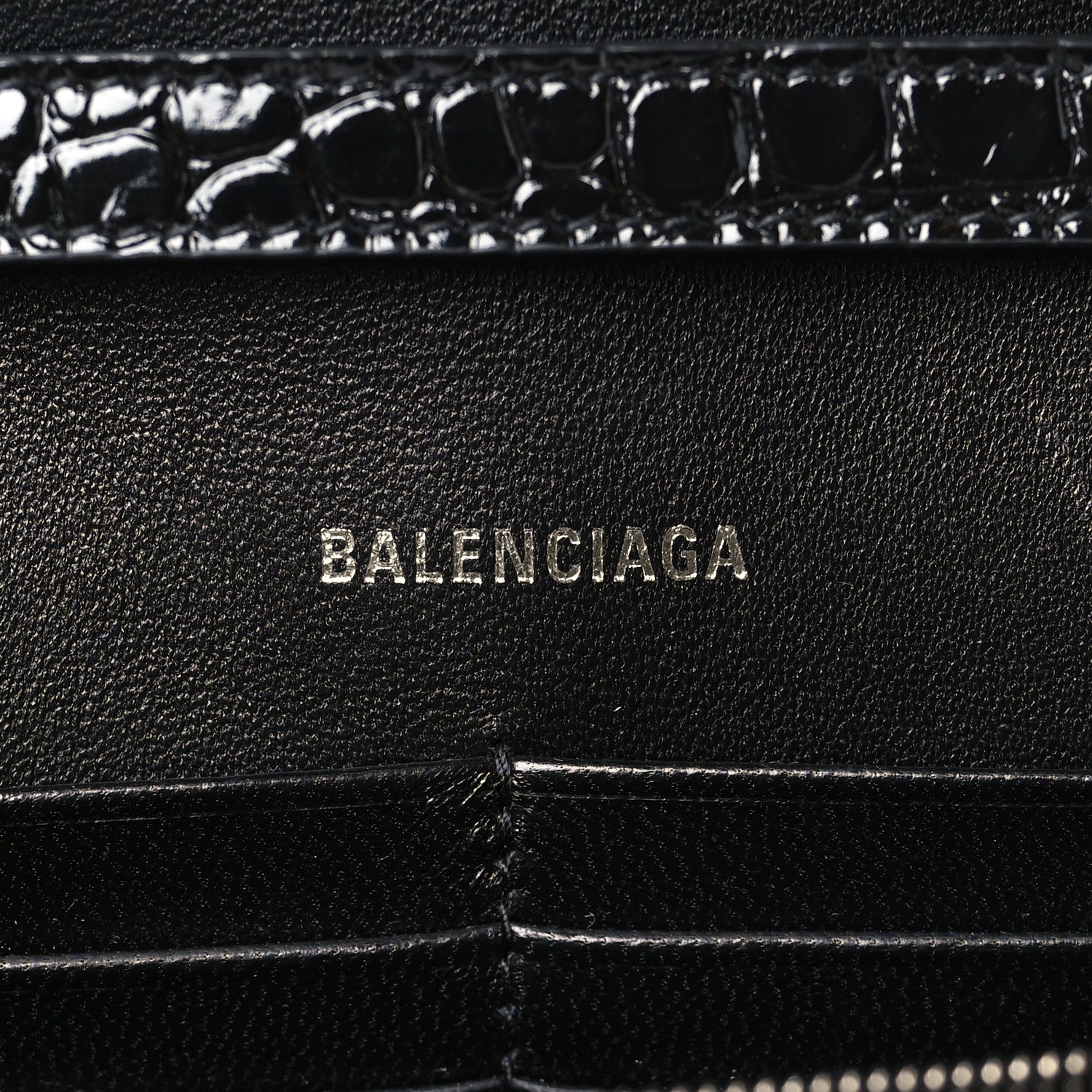 Balenciaga Shiny Calfskin Monochrome Crocodile Embossed Hourglass Chain Bag Black 6 of 8
