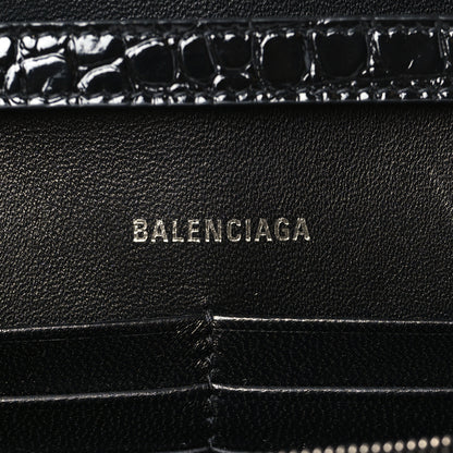Balenciaga Shiny Calfskin Monochrome Crocodile Embossed Hourglass Chain Bag Black 6 of 8