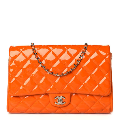 Chanel Patent Quilted Clutch with Chain Flap Orange 1 of 15