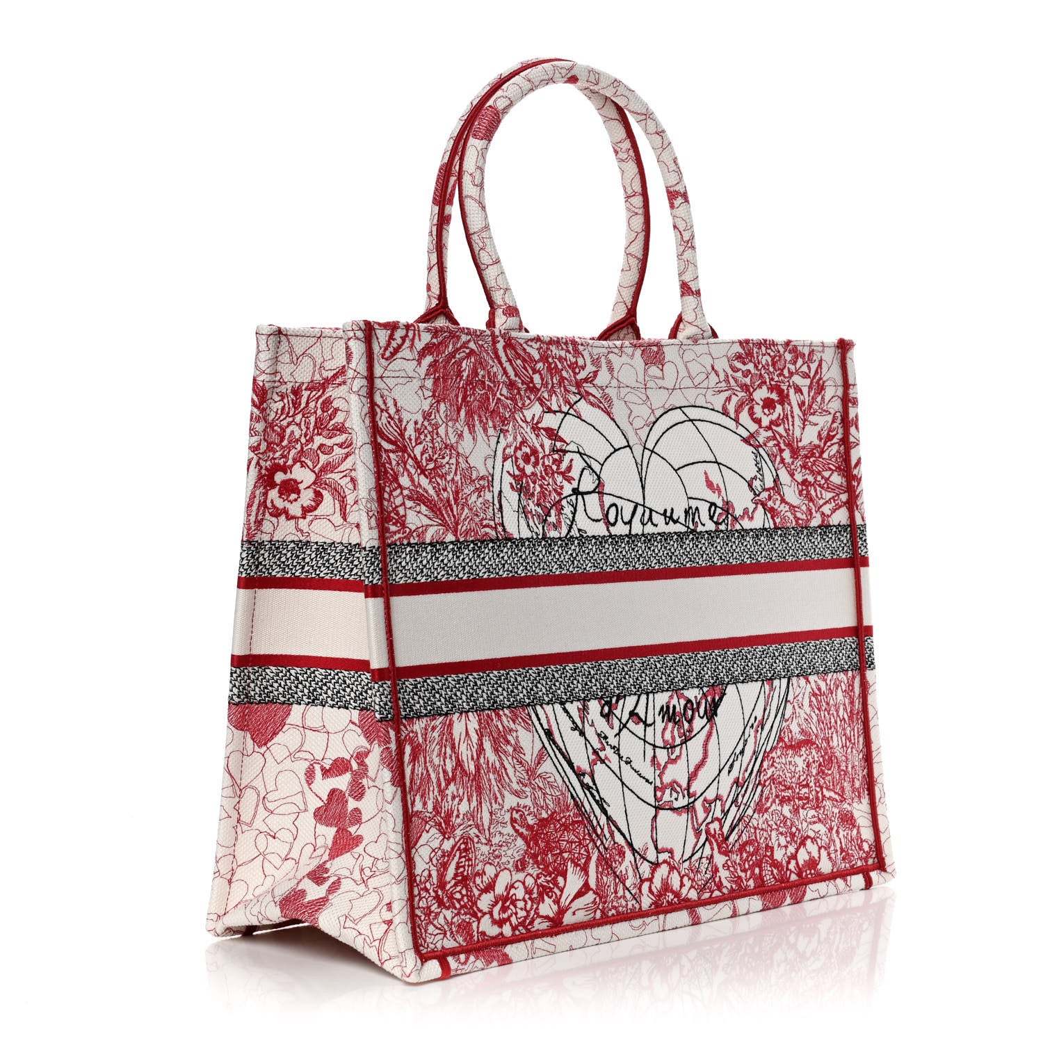 Christian Dior Canvas Embroidered Large Dioramour D-Royaume Book Tote Red Multicolor 4 of 10