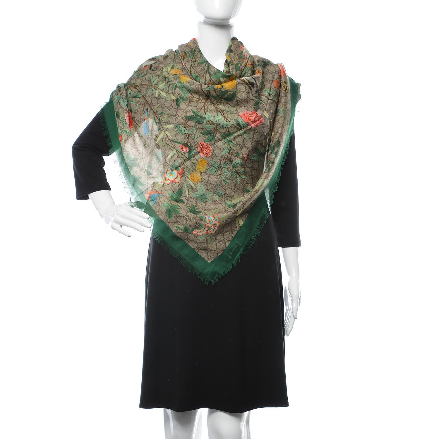 Gucci Modal Silk GG Monogram GG Tian Shawl Scarf Green Dark Green 2 of 4