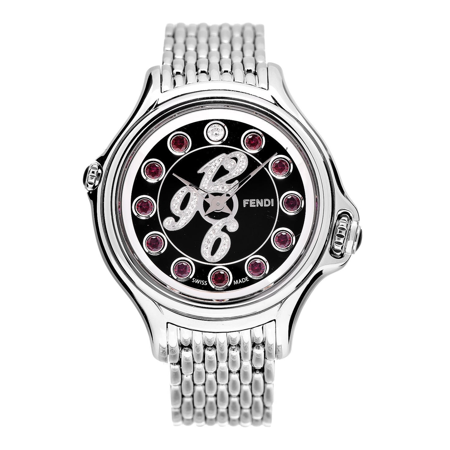 Stainless Steel Diamond Pave Topaz 33mm Crazy Carats Quartz Watch Black