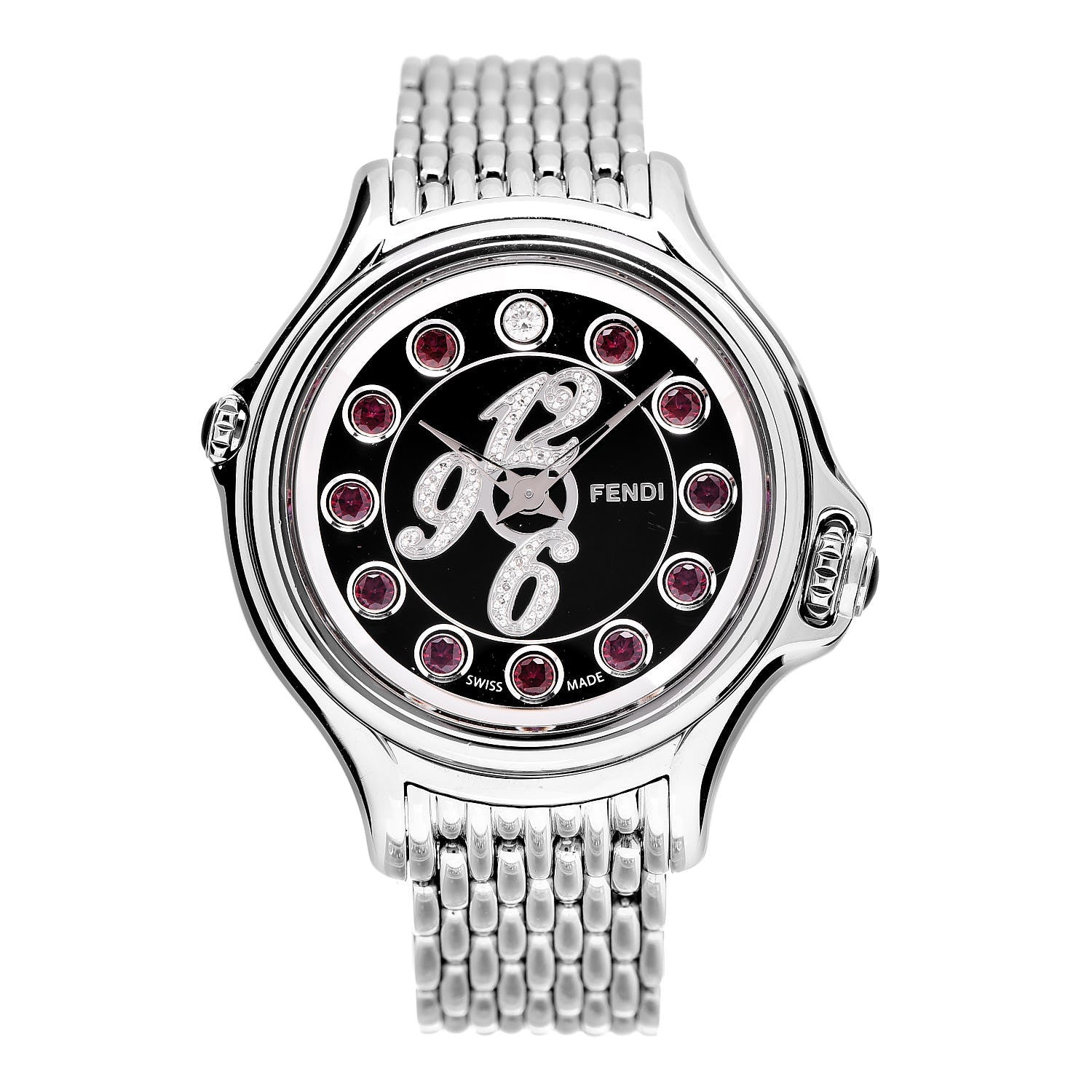 Fendi Stainless Steel Diamond Pave Topaz 33mm Crazy Carats Quartz Watch Black 4 of 10
