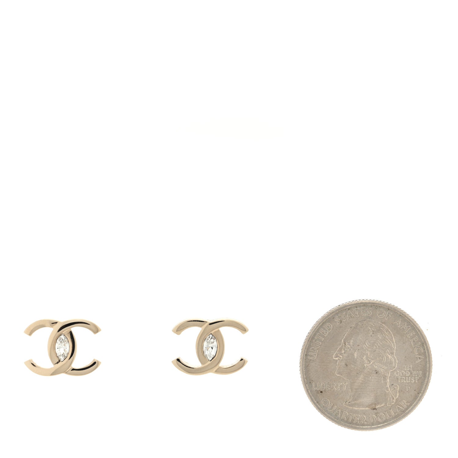 Chanel Metal Crystal CC Marquise Earrings Light Gold 2 of 4