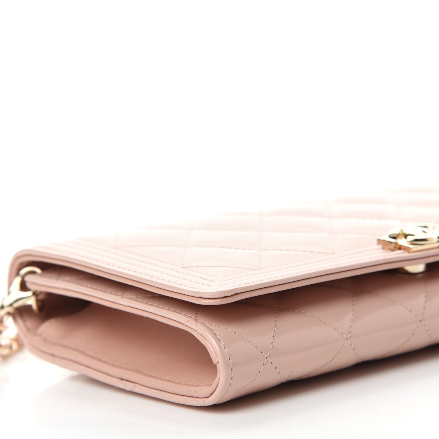 Iridescent Calfskin Quilted Boy Wallet on Removable Chain Light Pink