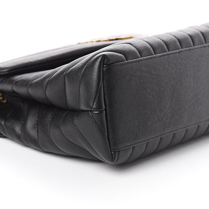 Saint Laurent Grain de Poudre Calfskin Y Quilted Monogram Medium Loulou Chain Satchel Black 7 of 8