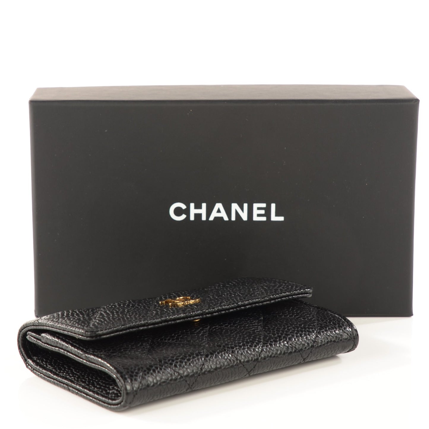 Caviar Quilted Flap Card Holder Black