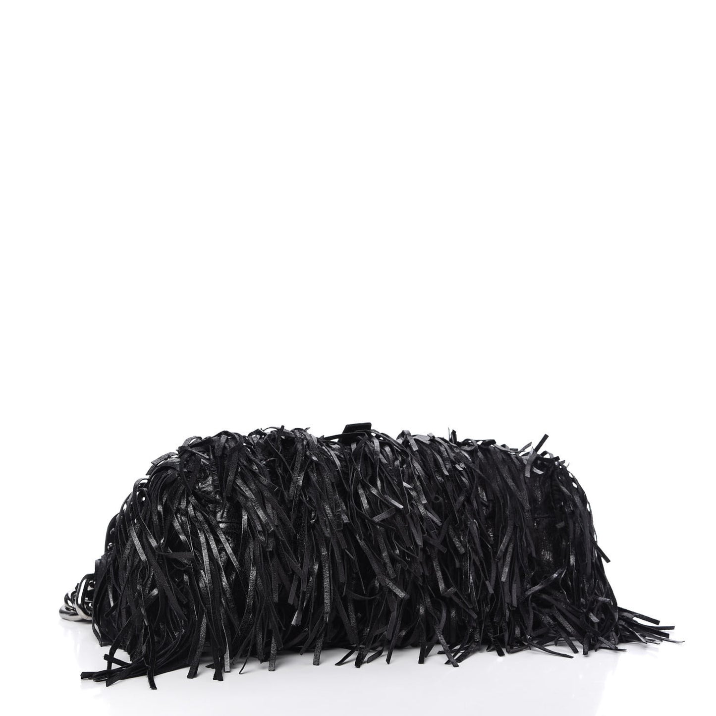 Vitello Shine Fringe Studded Flap Hobo Black