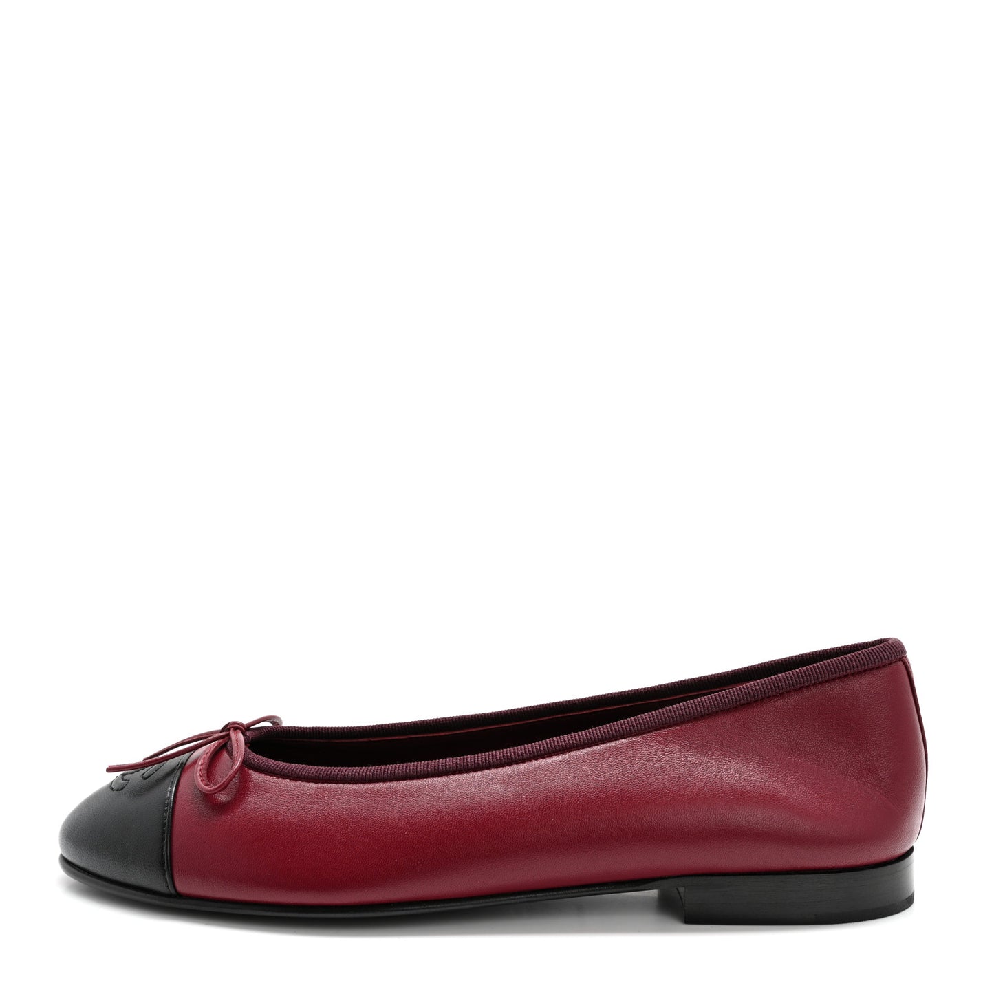 Lambskin Cap Toe CC Ballerina Flats 38.5 Burgundy Black