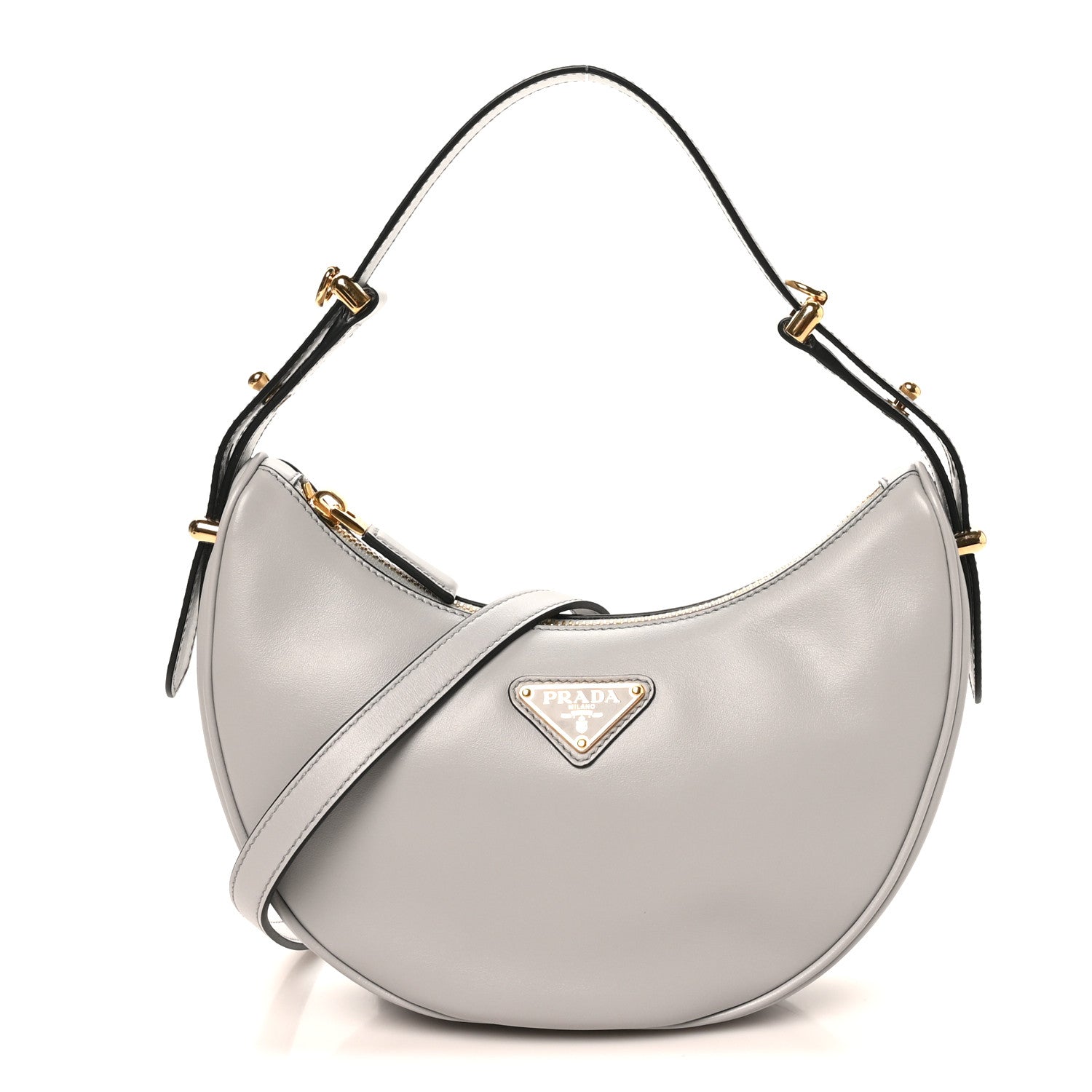 Prada Soft Calfskin Arque Shoulder Bag Granito 1 of 9
