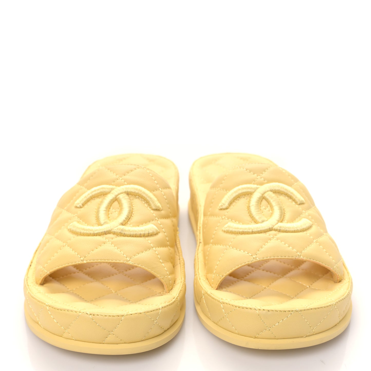 Lambskin Quilted CC Mules Sandals 38 Yellow