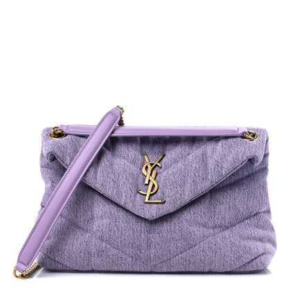 Saint Laurent Denim Quilted Small Loulou Puffer Monogram Chain Satchel Bleached Lilac 1 of 9
