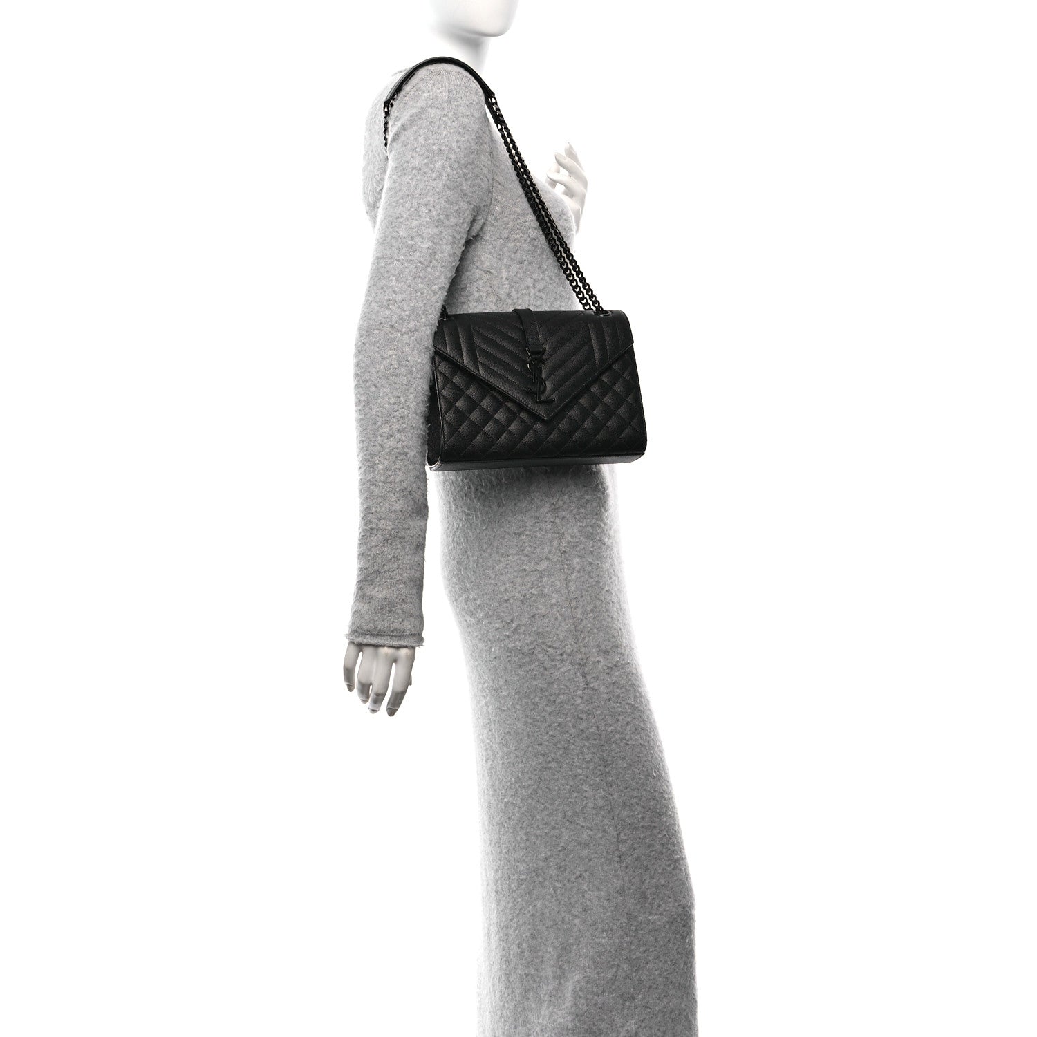 Saint Laurent Grain De Poudre Textured Mixed Matelasse Triquilt Medium Monogram Monochrome Satchel Black 2 of 9