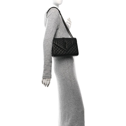 Saint Laurent Grain De Poudre Textured Mixed Matelasse Triquilt Medium Monogram Monochrome Satchel Black 2 of 9