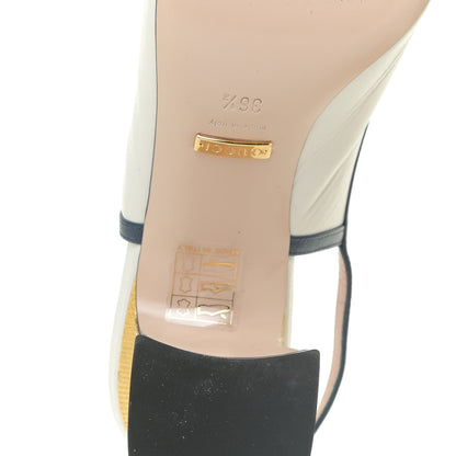 Gucci Malaga Kid Bow Bow Mid Heel Slingback Pumps 36.5 White Navy 9 of 16