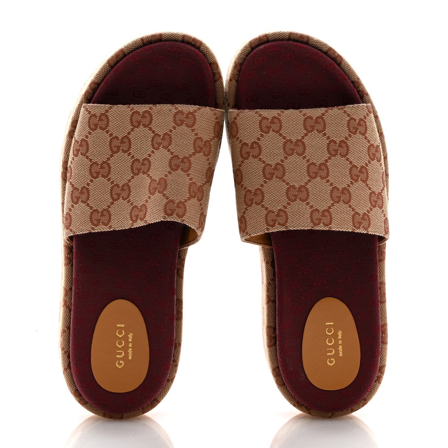 Gucci Canvas GG Monogram Angelina Platform Slide Sandals 39.5 Beige Ruggine 2 of 9