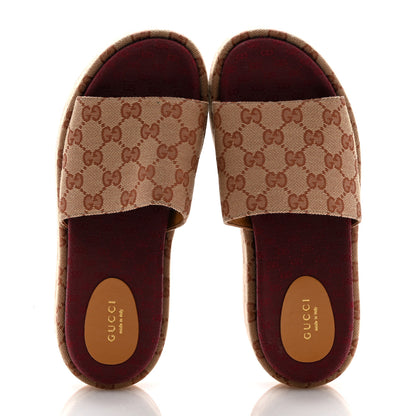 Gucci Canvas GG Monogram Angelina Platform Slide Sandals 39.5 Beige Ruggine 2 of 9