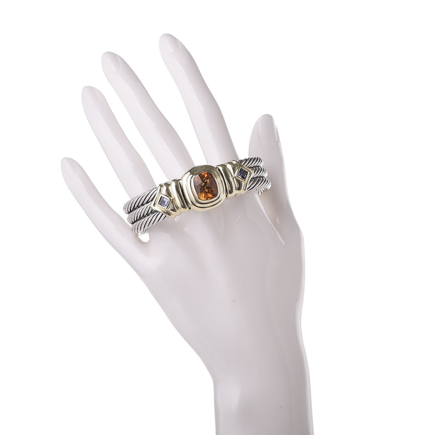 Sterling Silver 14K Yellow Gold Citrine Iolite Triple Cable Bracelet