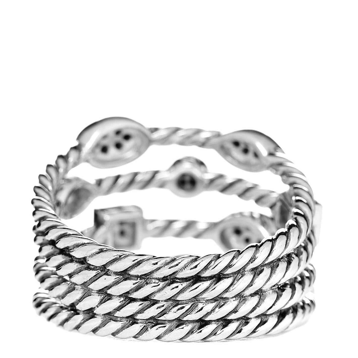 Sterling Silver Black Diamond Confetti 4 Row Ring 58 8.25