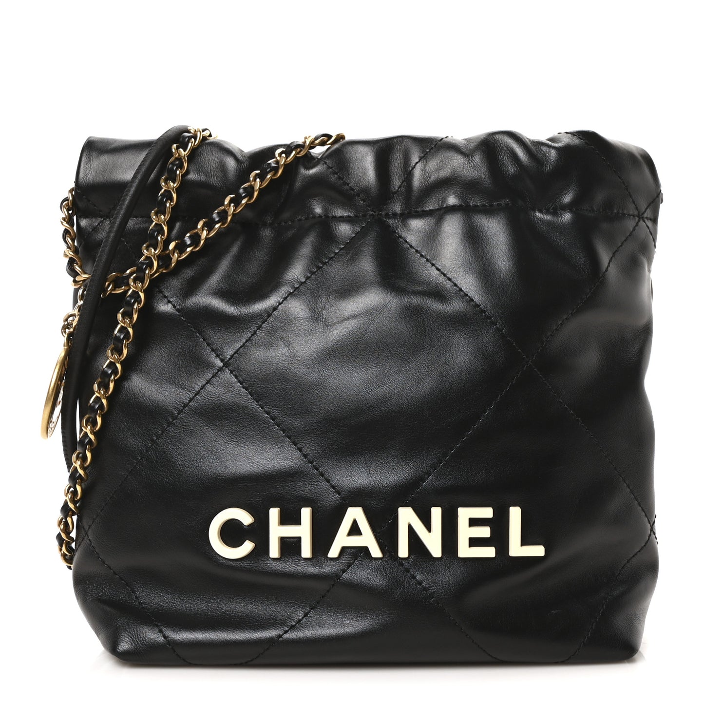 Shiny Calfskin Quilted Mini Chanel 22 Black White